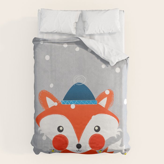 Christmas Fox With Fairy Lights Duvet Cover