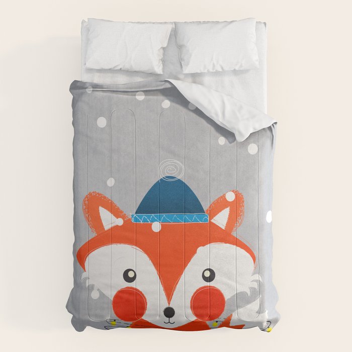 Christmas Fox With Fairy Lights Comforter