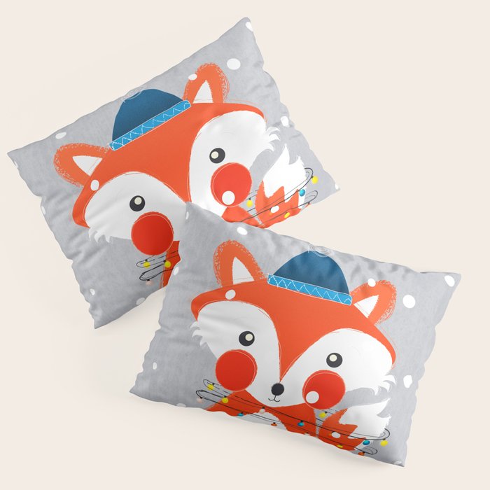 Christmas Fox With Fairy Lights Pillow Sham