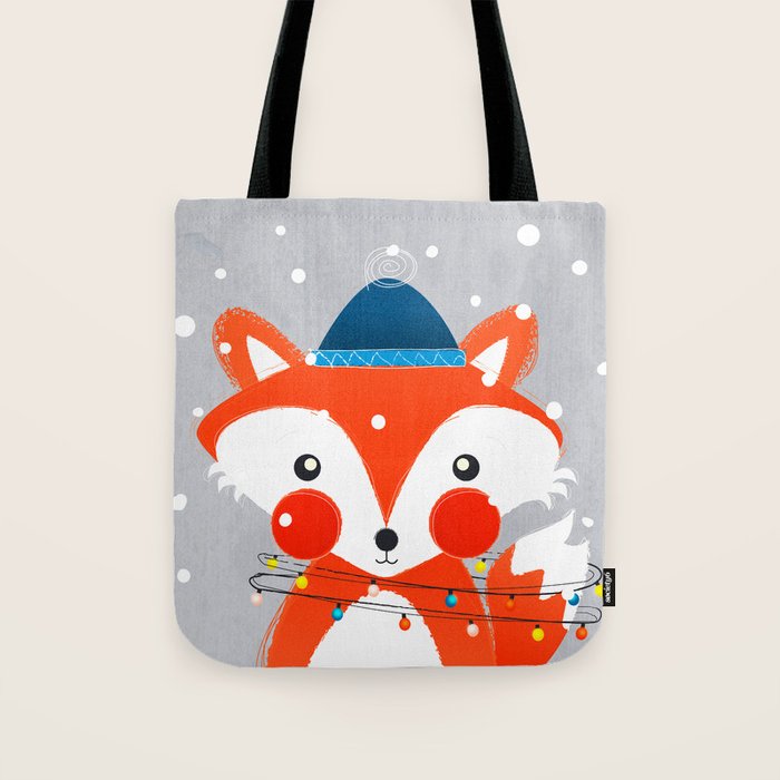 Christmas Fox With Fairy Lights Tote Bag