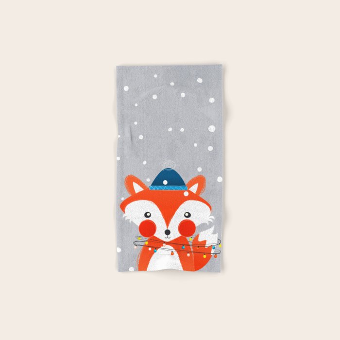 Christmas Fox With Fairy Lights Bath Towel