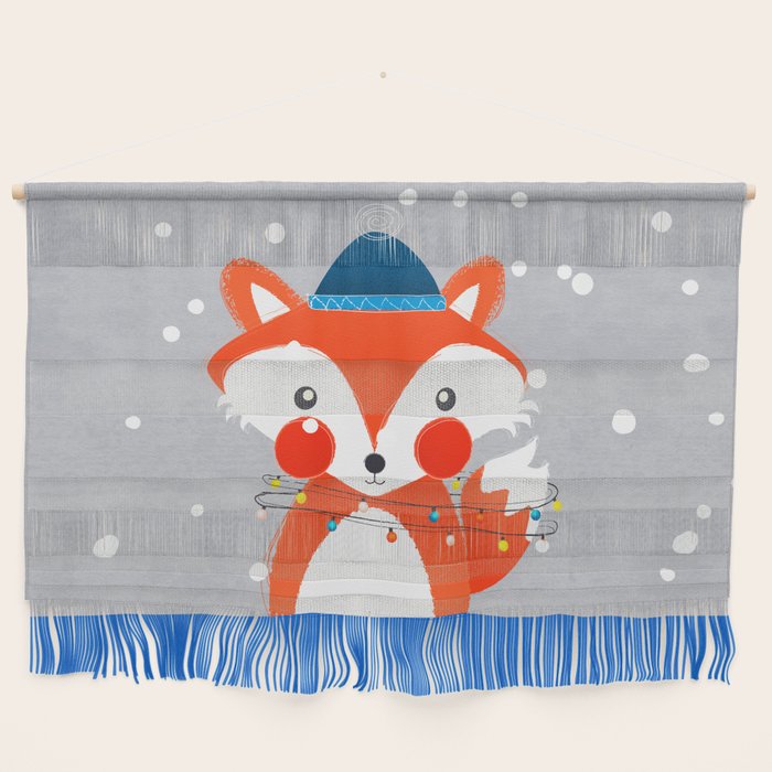 Christmas Fox With Fairy Lights Wall Hanging