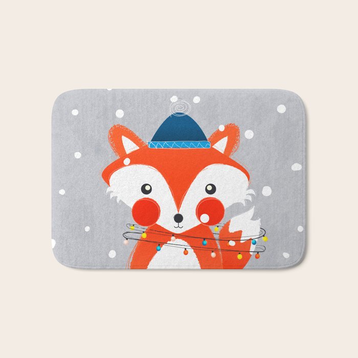 Christmas Fox With Fairy Lights Bath Mat