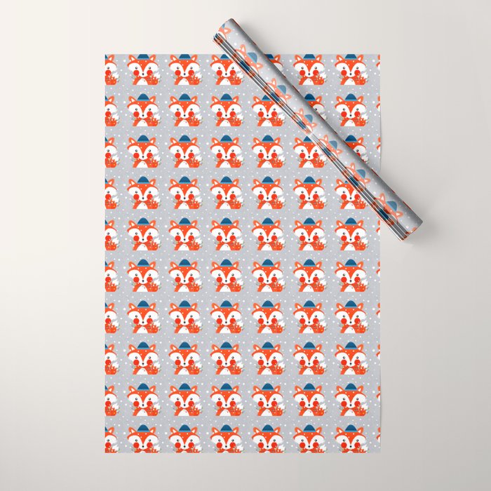 Christmas Fox With Fairy Lights Wrapping Paper