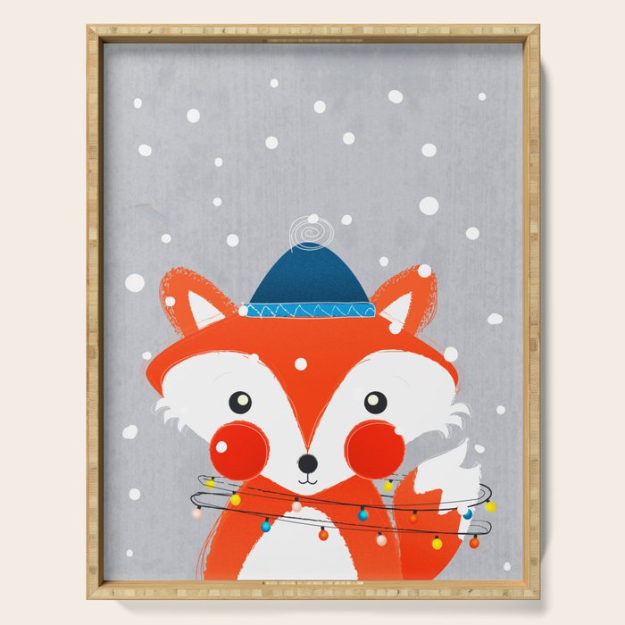 Christmas Fox With Fairy Lights Serving Tray