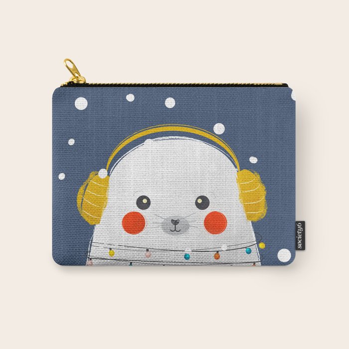 Christmas Baby Seal With Fairy Lights Carry All Pouch