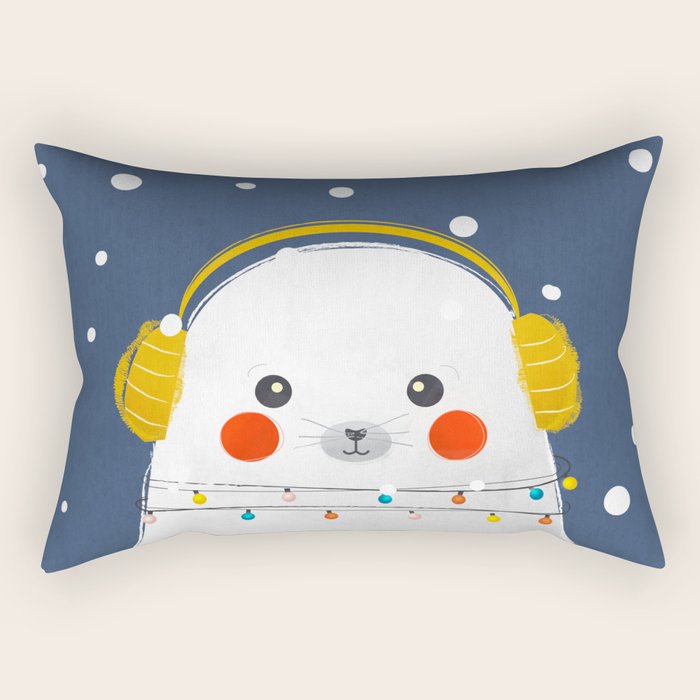 Christmas Baby Seal With Fairy Lights Rectangular Pillow