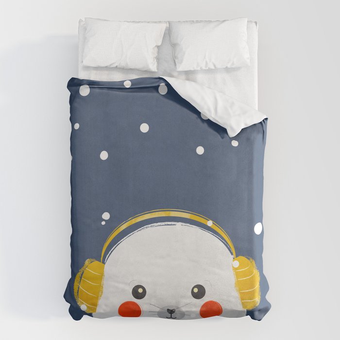 Christmas Baby Seal With Fairy Lights Duvet Cover