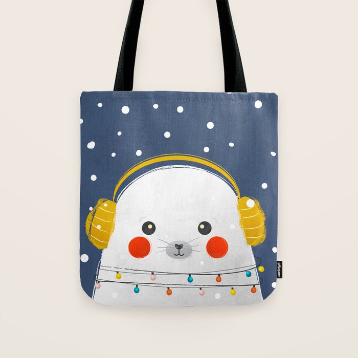 Christmas Baby Seal With Fairy Lights Tote Bag