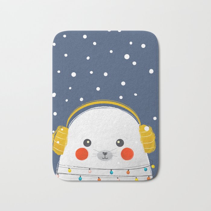 Christmas Baby Seal With Fairy Lights Bath Mat
