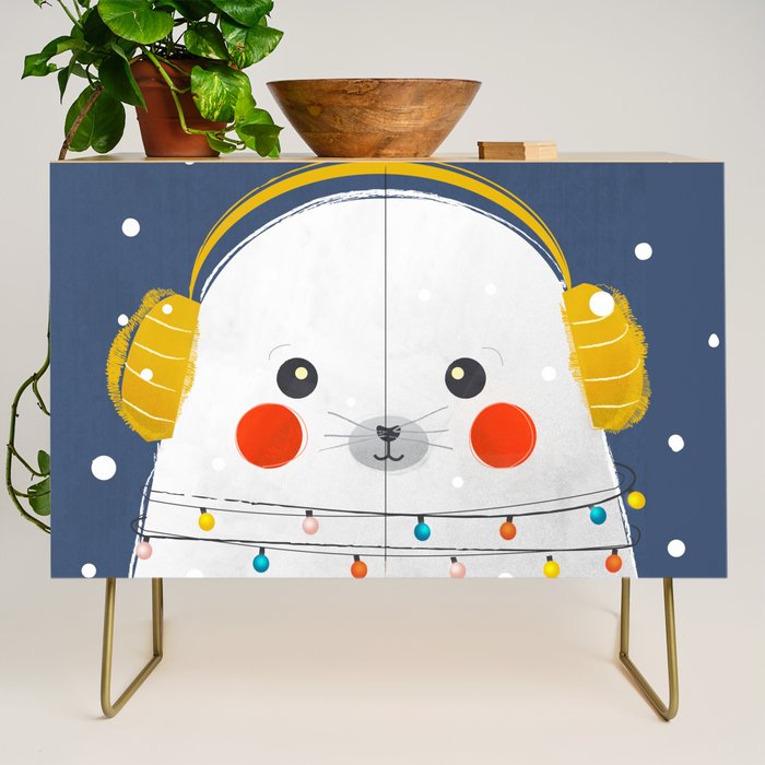 Christmas Baby Seal With Fairy Lights Credenza