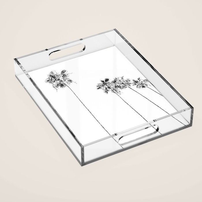 Minimal Black And White Palm Trees Acrylic Tray