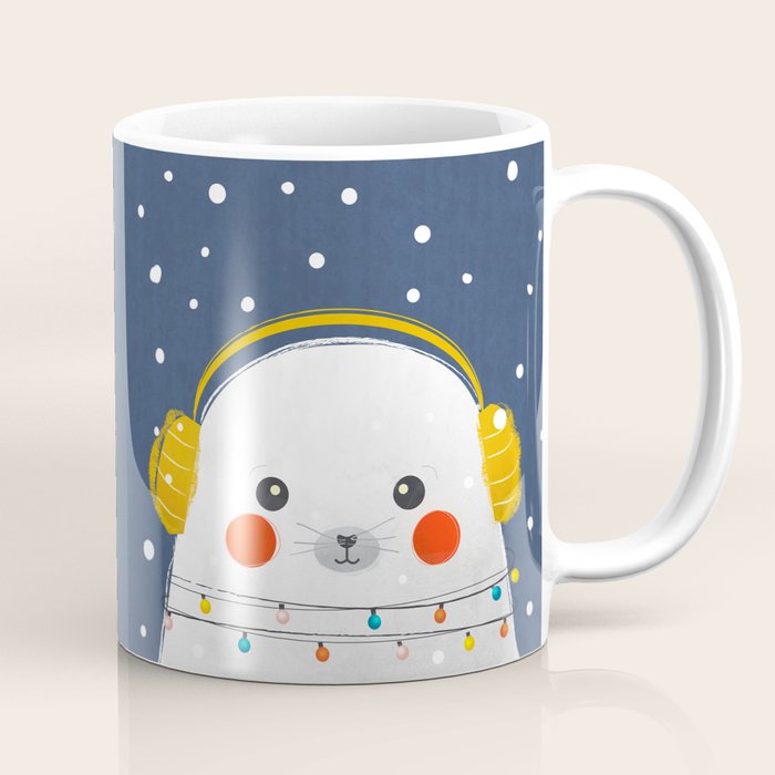 Christmas Baby Seal With Fairy Lights Coffee Mug