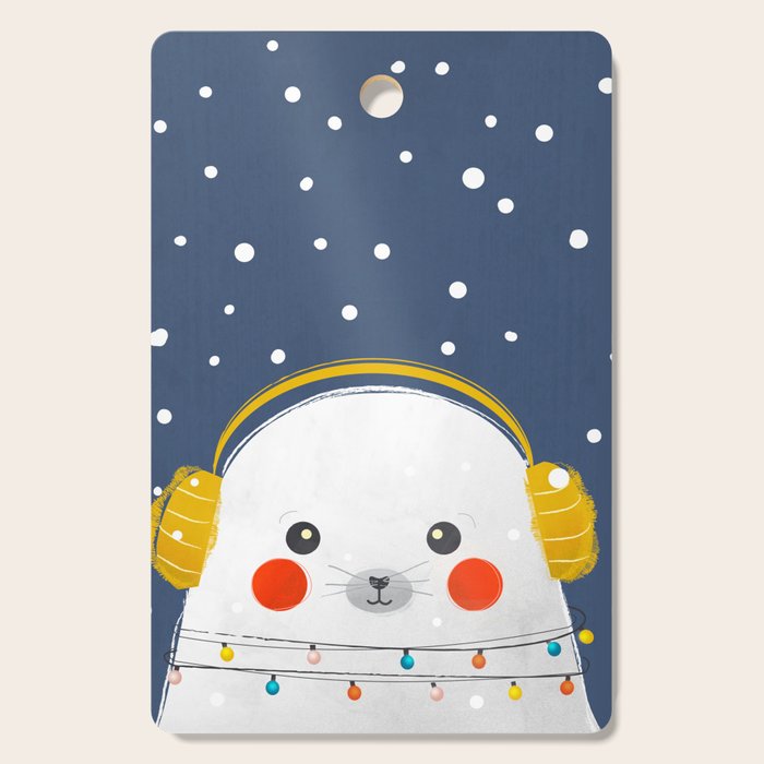 Christmas Baby Seal With Fairy Lights Cutting Board