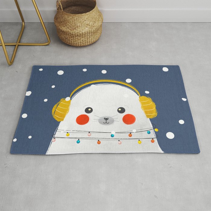 Christmas Baby Seal With Fairy Lights Rug
