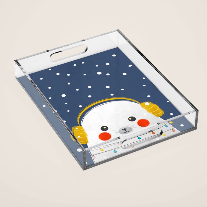 Christmas Baby Seal With Fairy Lights Acrylic Tray