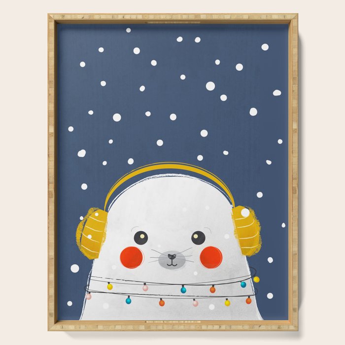 Christmas Baby Seal With Fairy Lights Serving Tray
