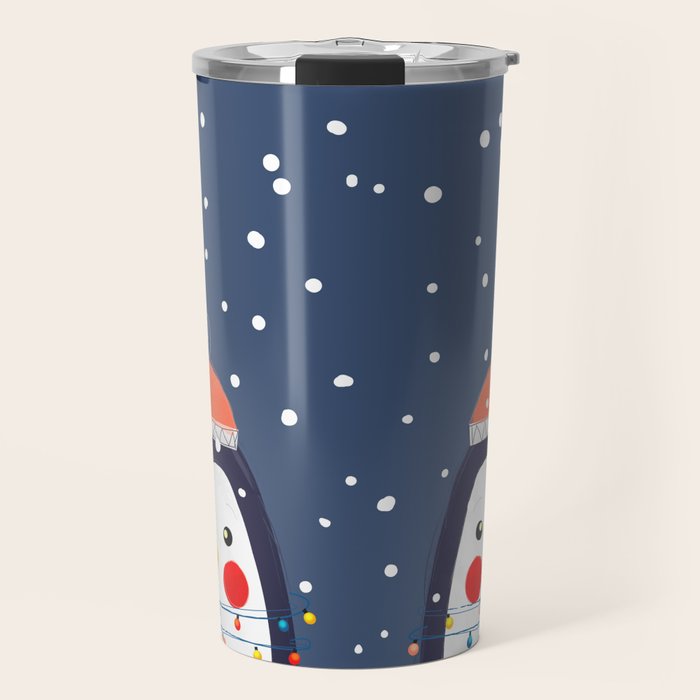 Christmas Penguin With Fairy Lights No2 Travel Mug
