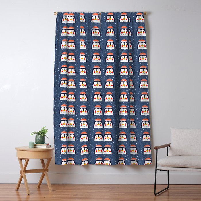 Christmas Penguin With Fairy Lights No2 Window Curtain