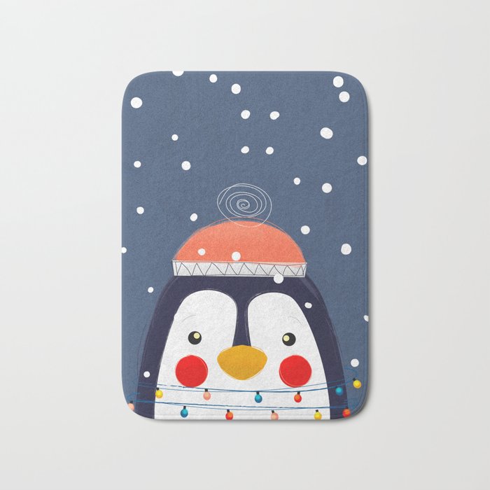 Christmas Penguin With Fairy Lights No2 Bath Mat