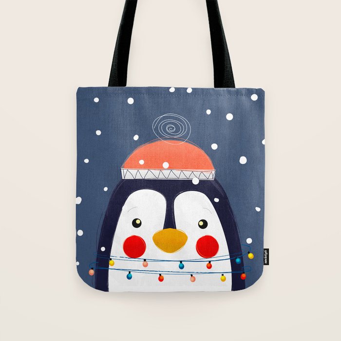 Christmas Penguin With Fairy Lights No2 Tote Bag