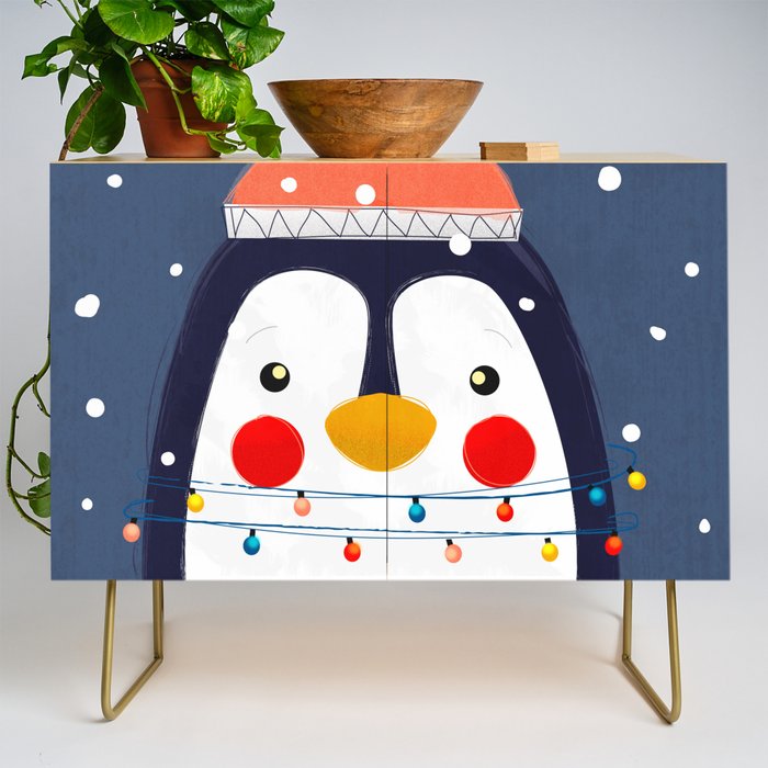 Christmas Penguin With Fairy Lights No2 Credenza