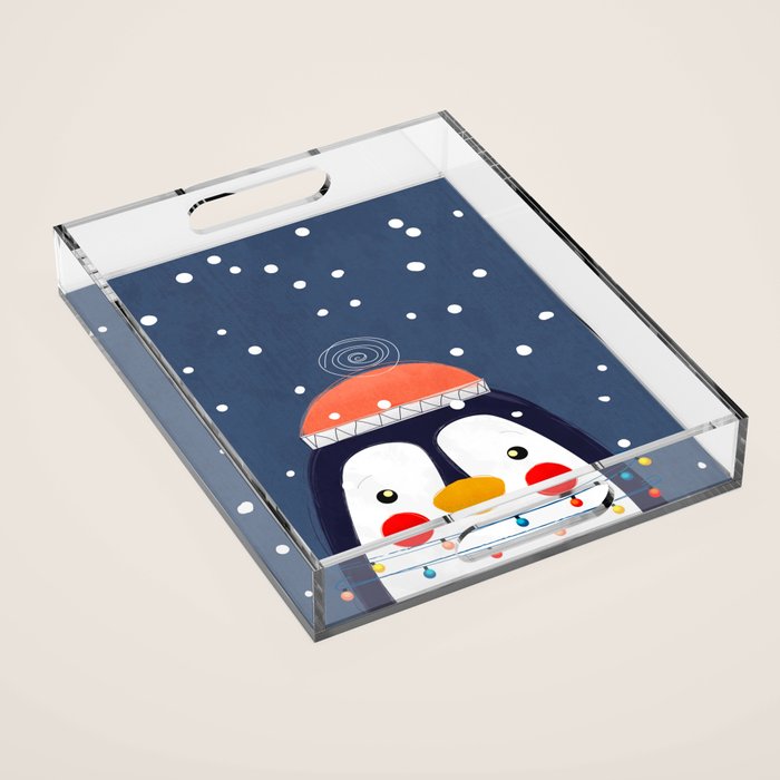 Christmas Penguin With Fairy Lights No2 Acrylic Tray