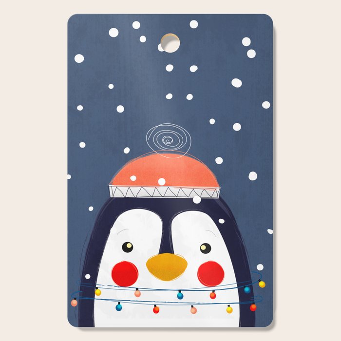 Christmas Penguin With Fairy Lights No2 Cutting Board