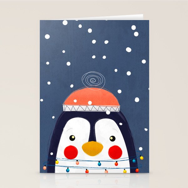 Christmas Penguin With Fairy Lights No2 Stationery Card