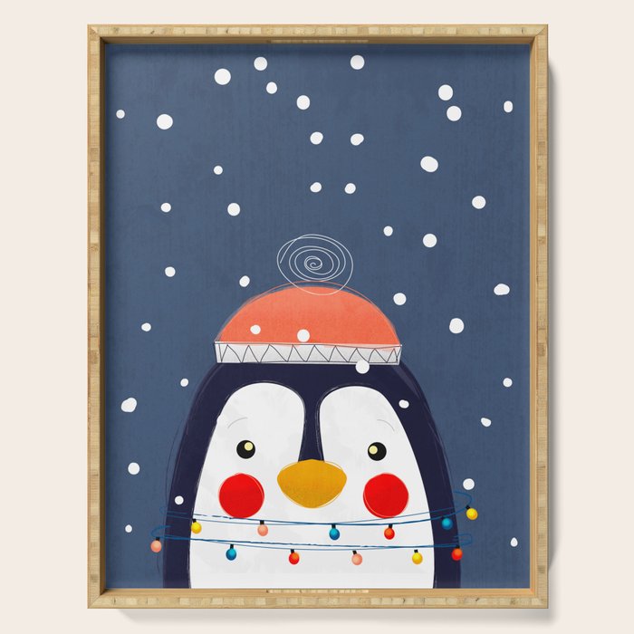 Christmas Penguin With Fairy Lights No2 Serving Tray