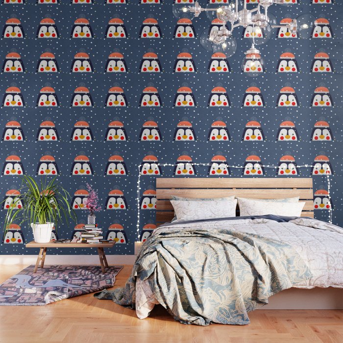 Christmas Penguin With Fairy Lights No2 Wallpaper