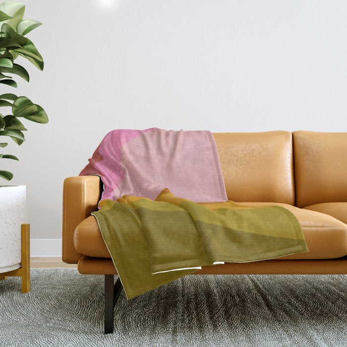 Colorful Geometric Abstract In Pink, Mustard, And Green Throw Blanket
