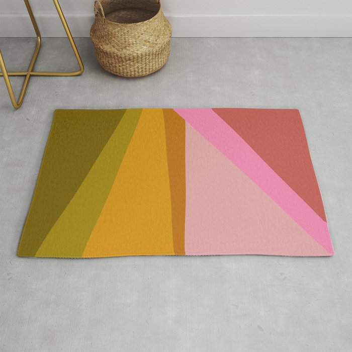 Colorful Geometric Abstract In Pink, Mustard, And Green Rug