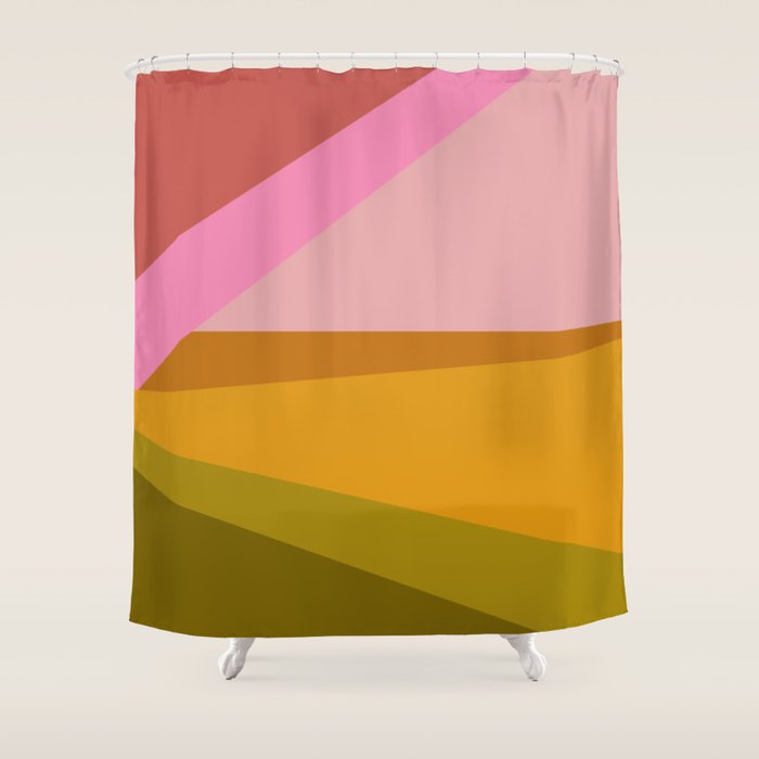 Colorful Geometric Abstract In Pink, Mustard, And Green Shower Curtain