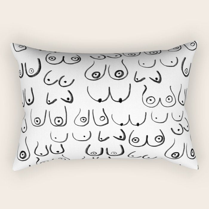 Boobs Pattern - Black And White Line Drawing, Life Drawing, Feminine Art Rectangular Pillow