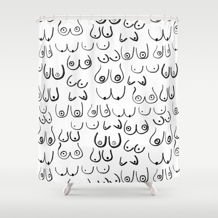 Boobs Pattern - Black And White Line Drawing, Life Drawing, Feminine Art Shower Curtain