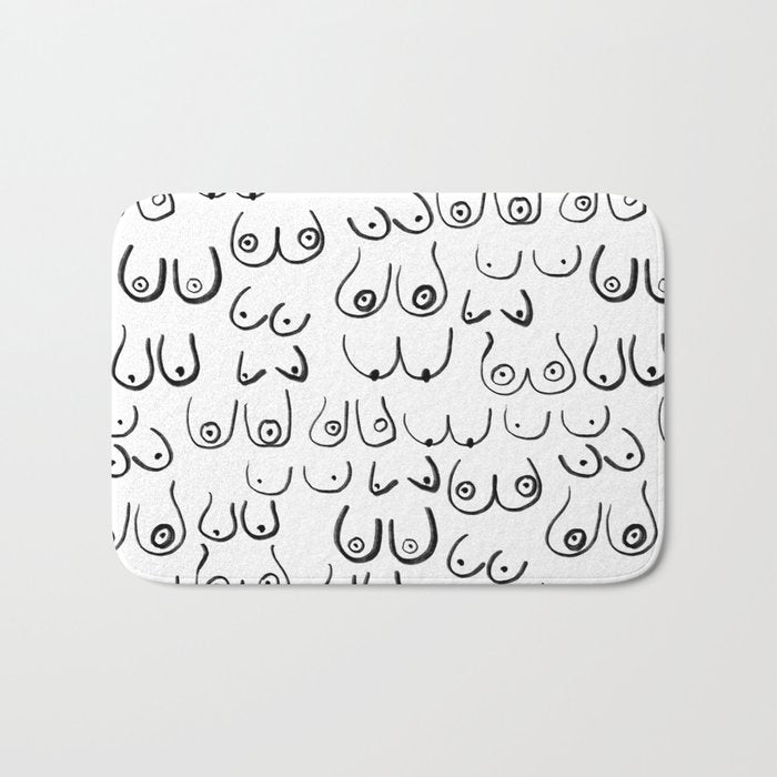 Boobs Pattern - Black And White Line Drawing, Life Drawing, Feminine Art Bath Mat