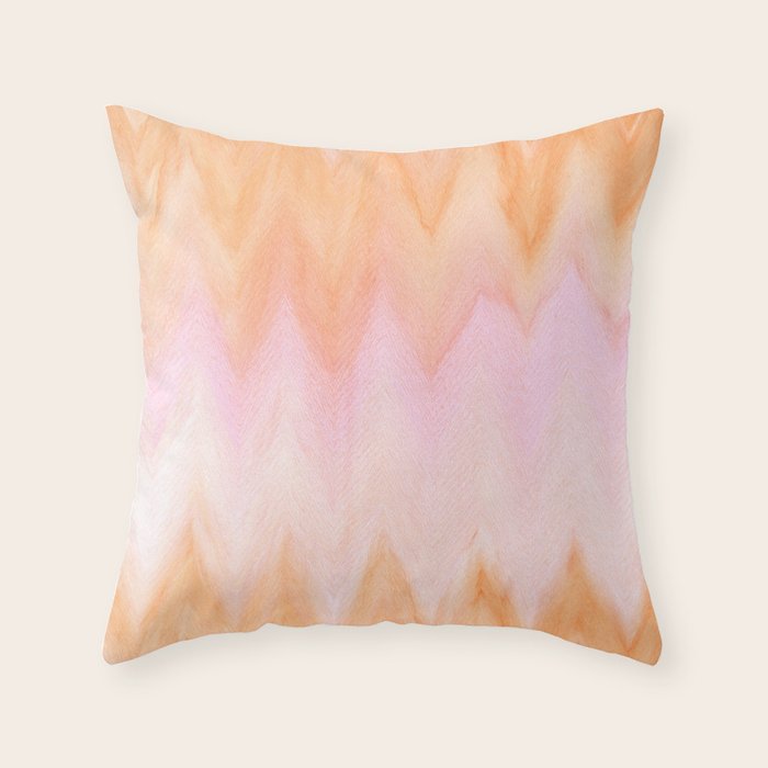 Blush Pink Orange Watercolor Hand Painted Ombre Ikat Throw Pillow