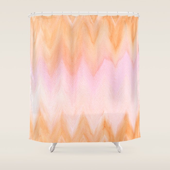 Blush Pink Orange Watercolor Hand Painted Ombre Ikat Shower Curtain