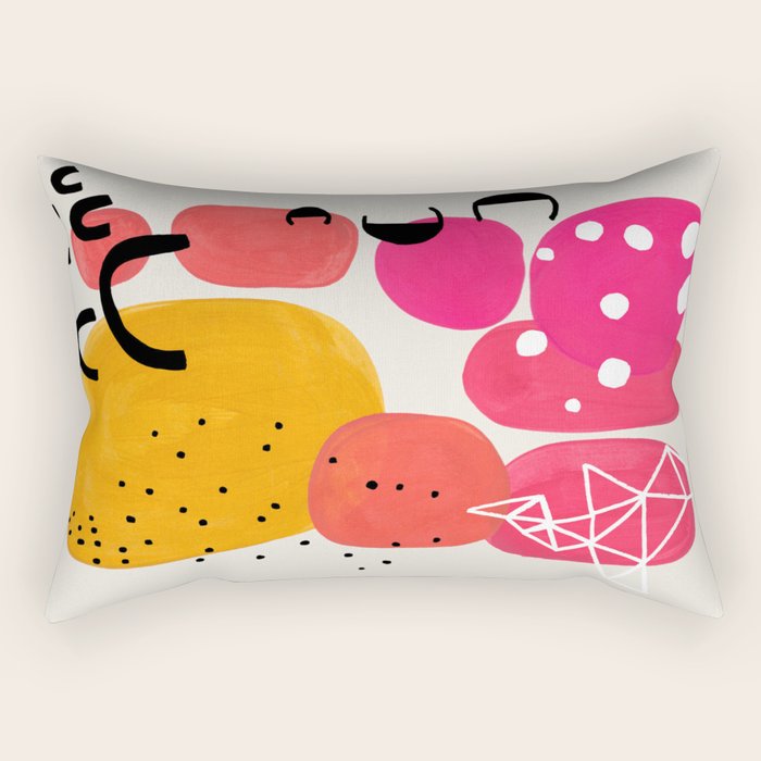 Vintage Fun Minimalist Abstract Colorful Mid Century Modern Yellow Magenta Bubbles With Patterns Rectangular Pillow