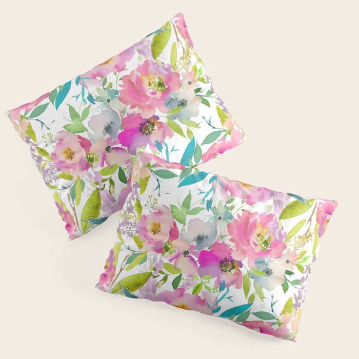 Hand Painted Pink Lavender Lilac Teal Watercolor Elegant Floral Pillow Sham