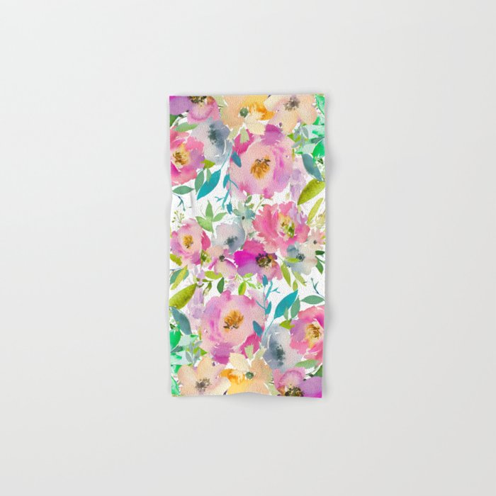 Hand Painted Pink Lavender Lilac Teal Watercolor Elegant Floral Bath Towel