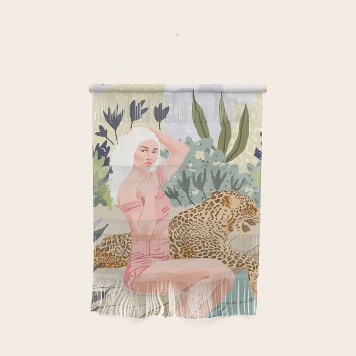 How To Train Your Leopard, Wild Cat Bohemian Woman Painting, Swimming Pool Bikini Summer Swim Animal Wall Hanging