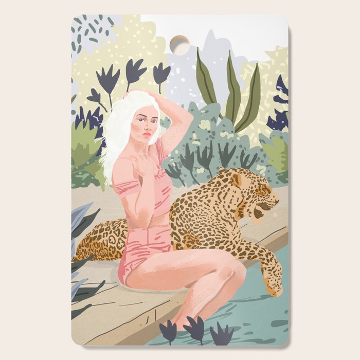 How To Train Your Leopard, Wild Cat Bohemian Woman Painting, Swimming Pool Bikini Summer Swim Animal Cutting Board