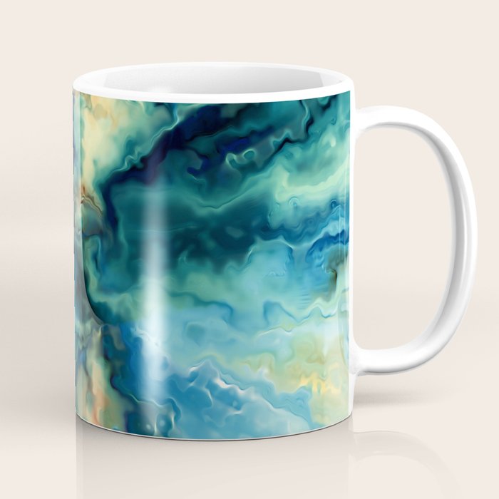 Marbled Ocean Abstract, Navy, Blue, Teal, Green Coffee Mug