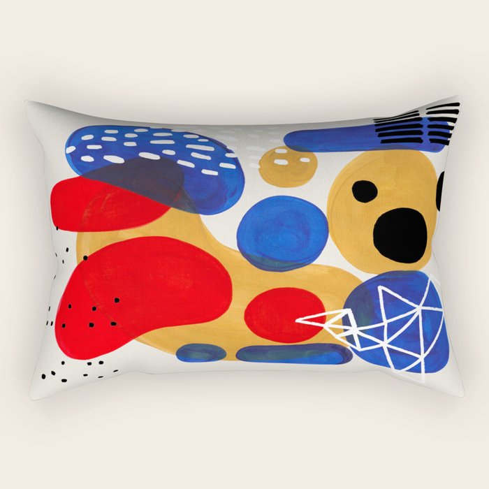 Fun Mid Century Modern Abstract Minimalist Vintage Primary Colors Blue Red Yellow Bubbles Rectangular Pillow