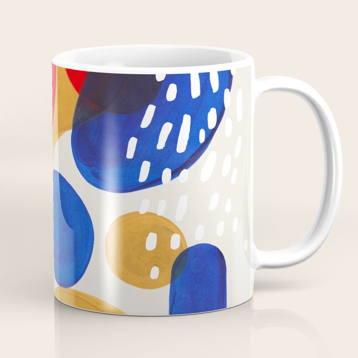Fun Mid Century Modern Abstract Minimalist Vintage Primary Colors Blue Red Yellow Bubbles Coffee Mug