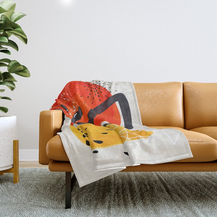 Fun Mid Century Modern Abstract Minimalist Vintage Orange Yellow Orbit Bubbles Throw Blanket