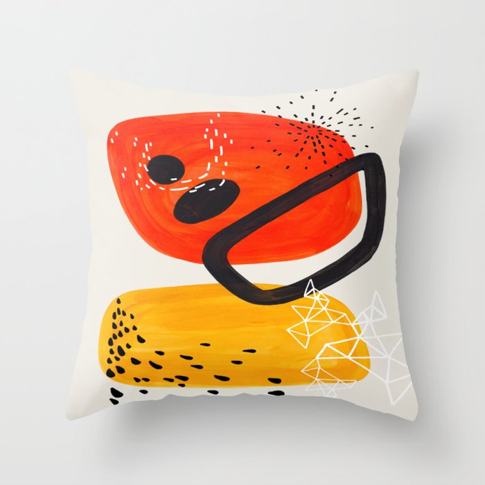 Fun Mid Century Modern Abstract Minimalist Vintage Orange Yellow Orbit Bubbles Throw Pillow
