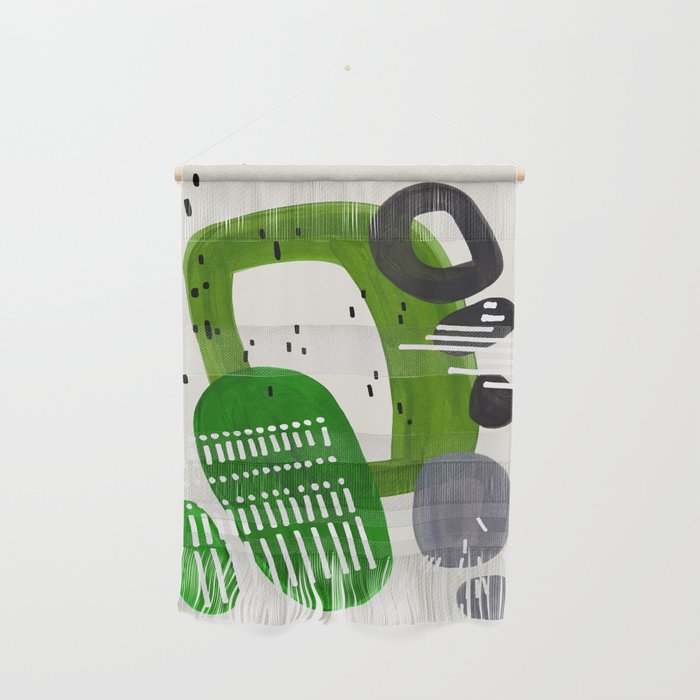 Fun Mid Century Modern Abstract Minimalist Olive Green Rings Grey Black Accent Wall Hanging